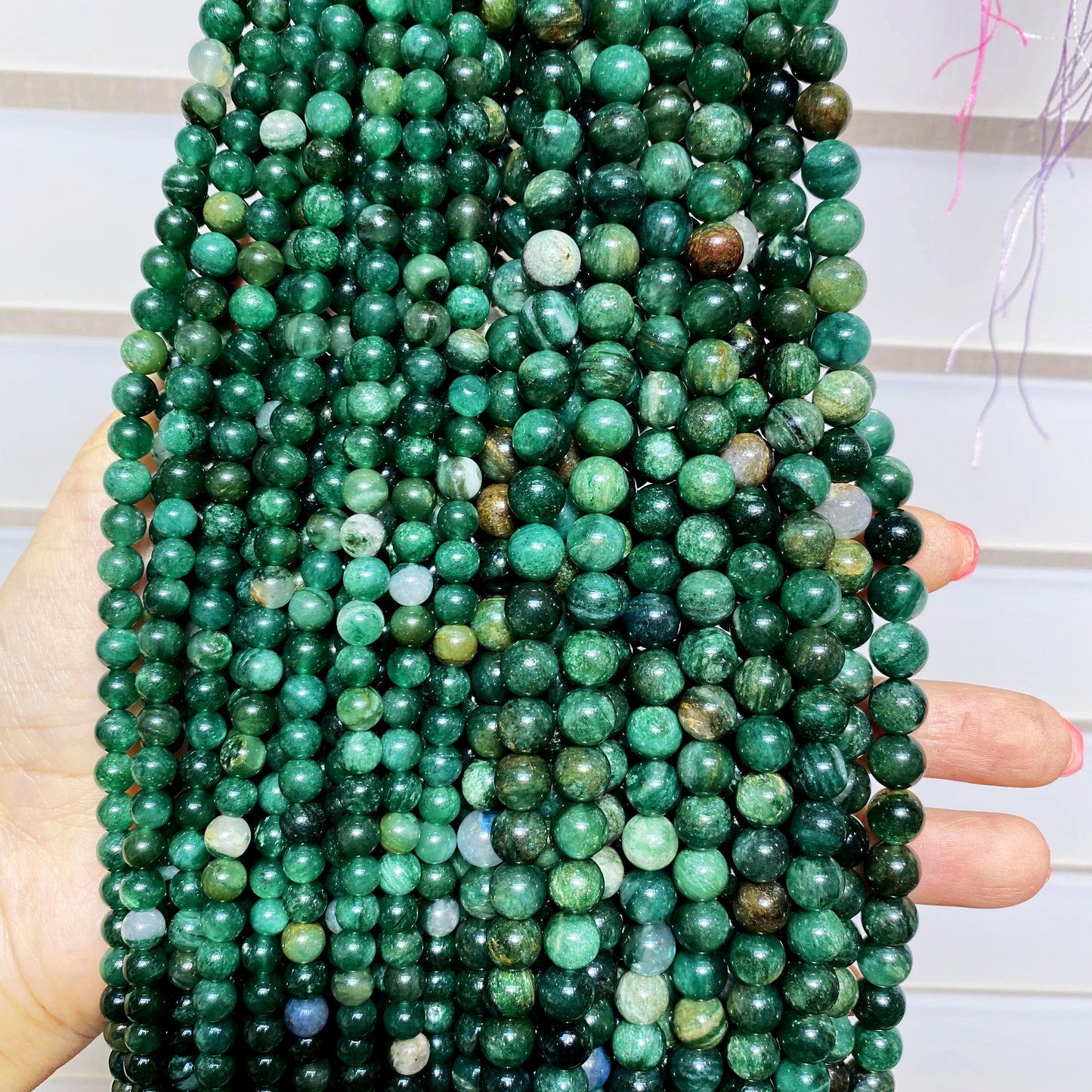 Natural Crystal Green Mica 15-15.5" Strand Beads 6/8MM