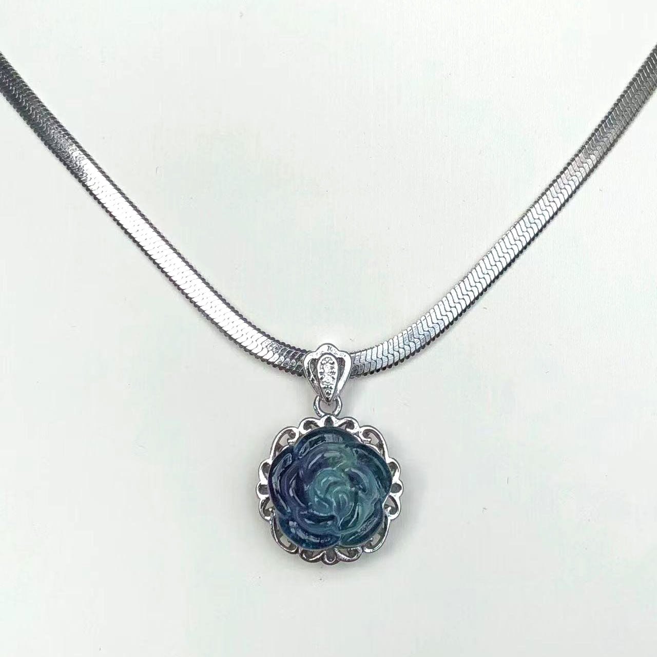 Stainless Steel Snake Chain Flower Pendant Necklace(Removable) 15"+2"/1PC