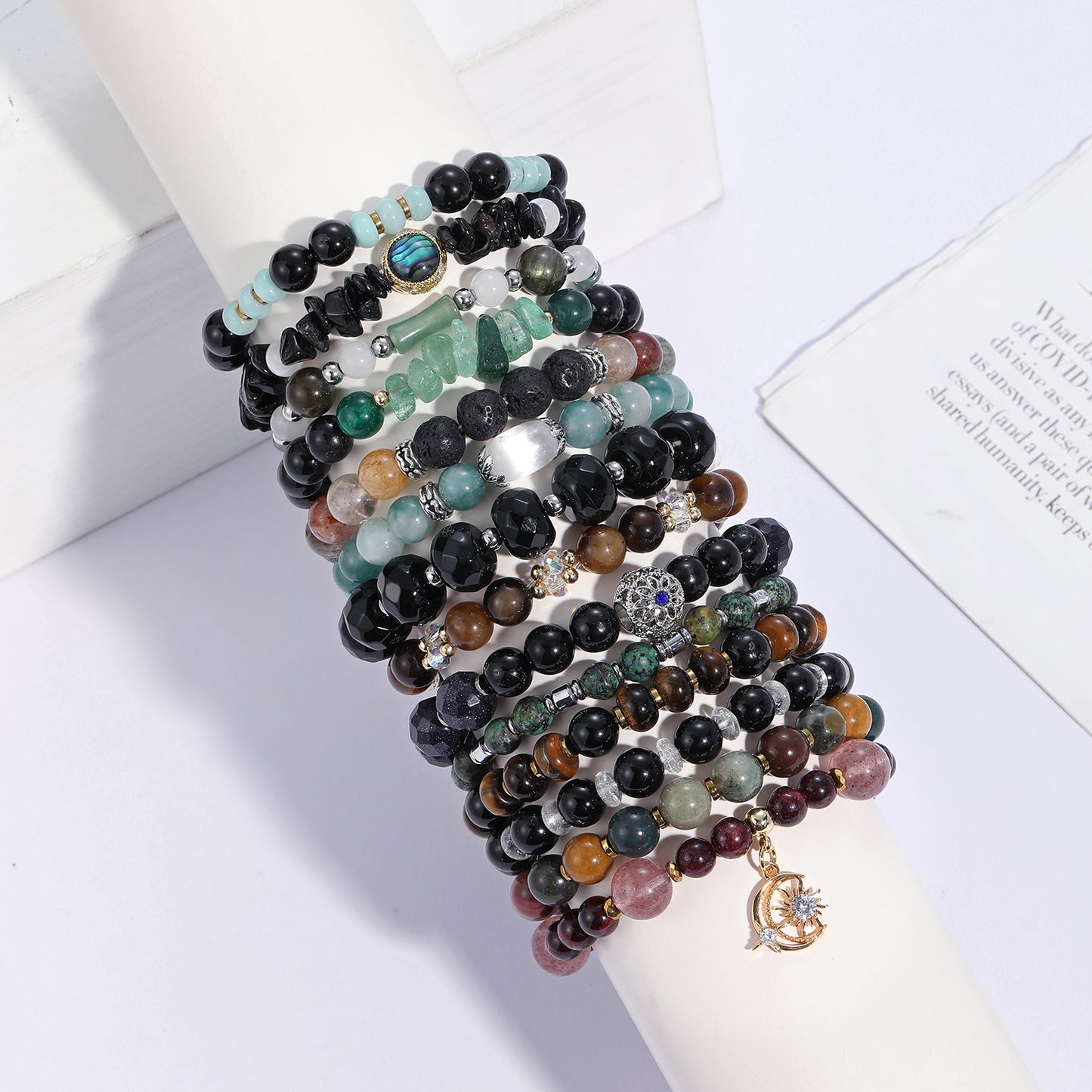 1pc Natural Crystal Stone Beaded Bracelet Series