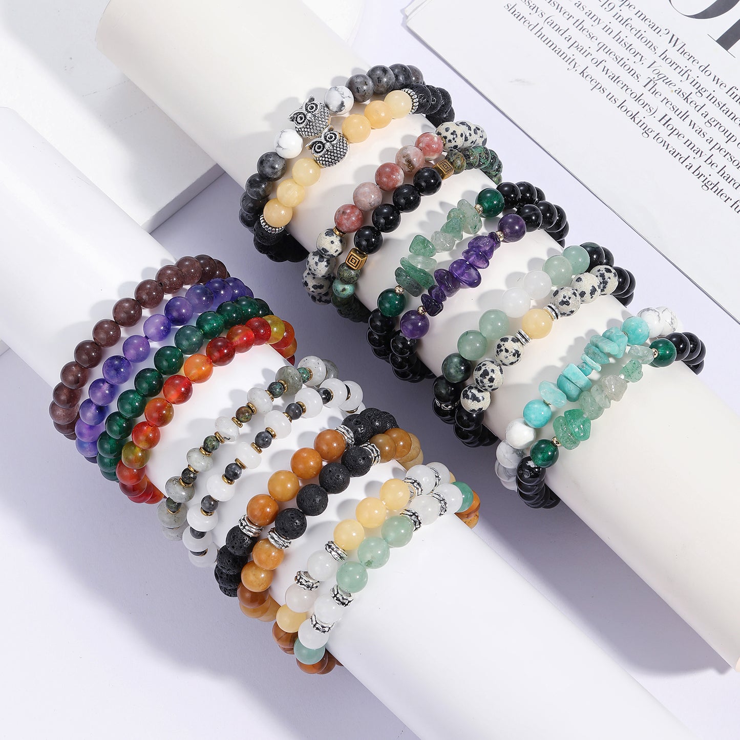 Multi-layer Natural Crystal Stone Beaded Bracelet Series 8mm