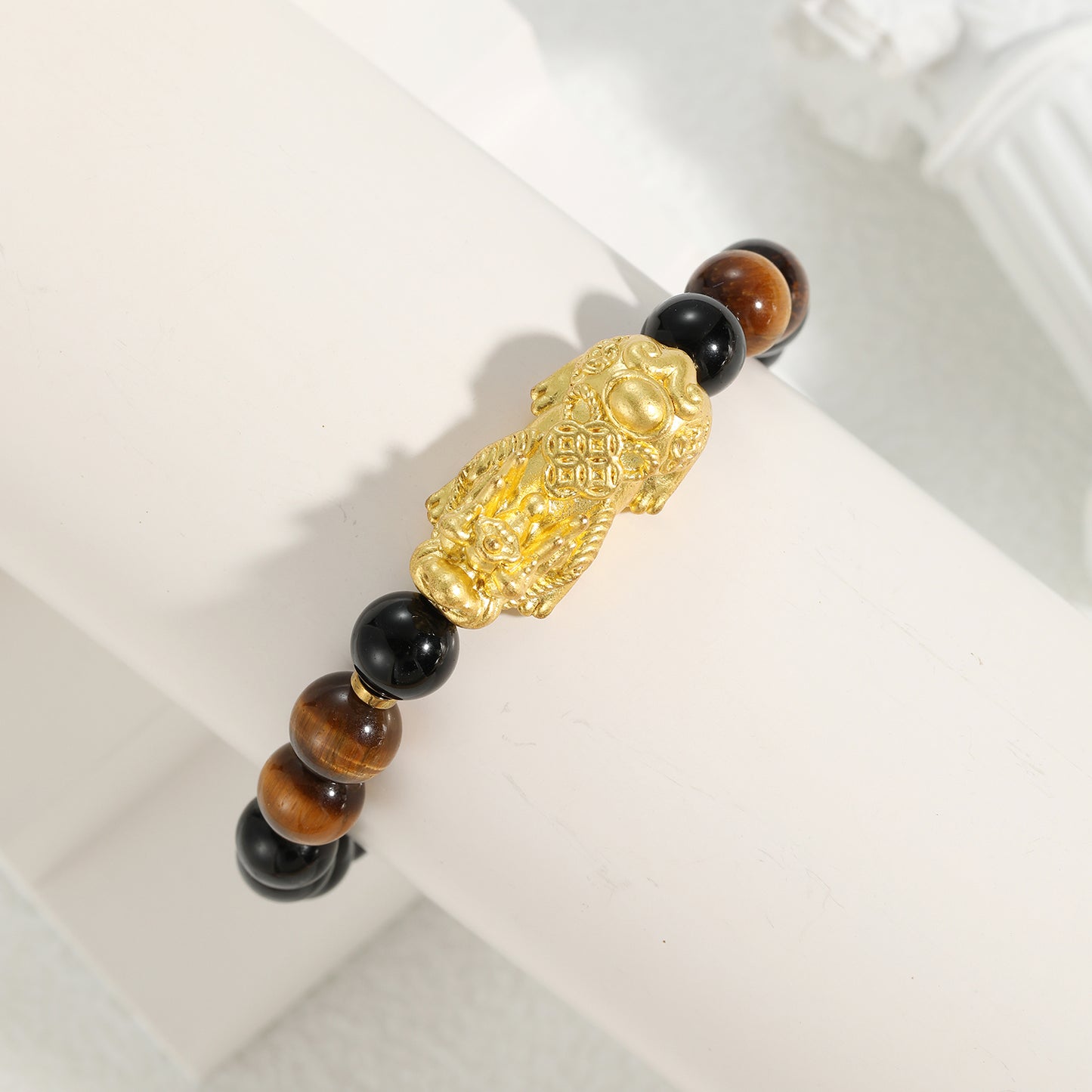 Natural Crystal Black Toumaline with Tiger Eye Combo Bracelet 8mm