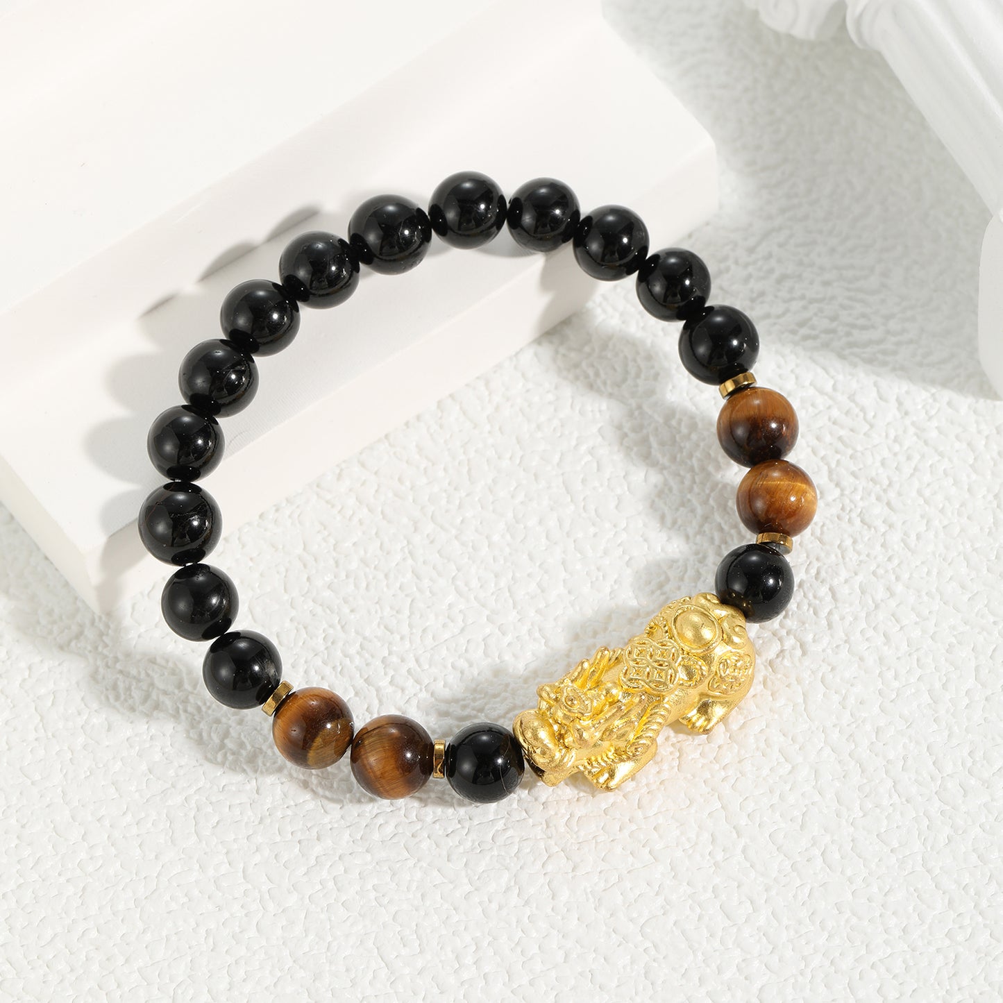 Natural Crystal Black Toumaline with Tiger Eye Combo Bracelet 8mm
