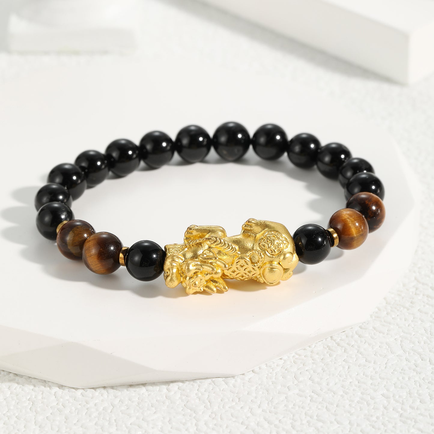 Natural Crystal Black Toumaline with Tiger Eye Combo Bracelet 8mm