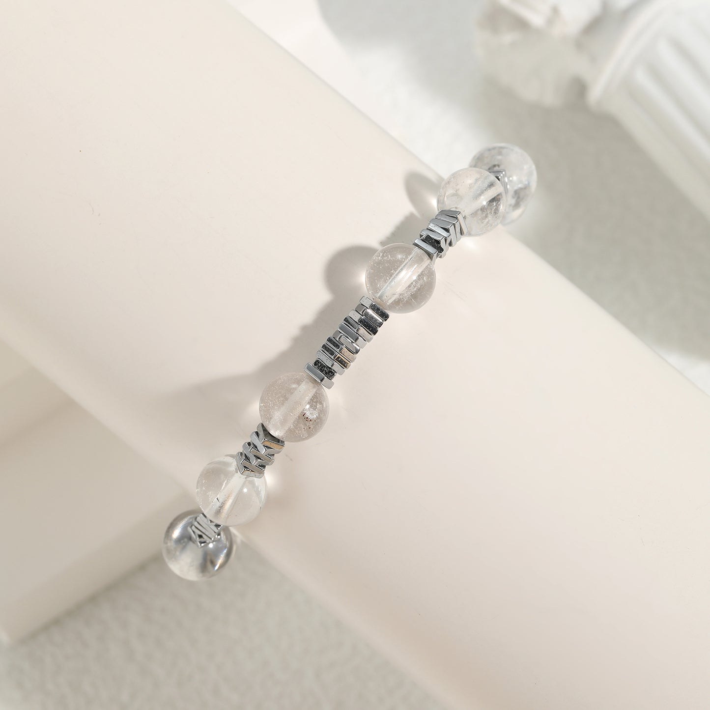 Natural Crystal Clear Quartz with Hematite Beaded Combo Bracelet 8mm