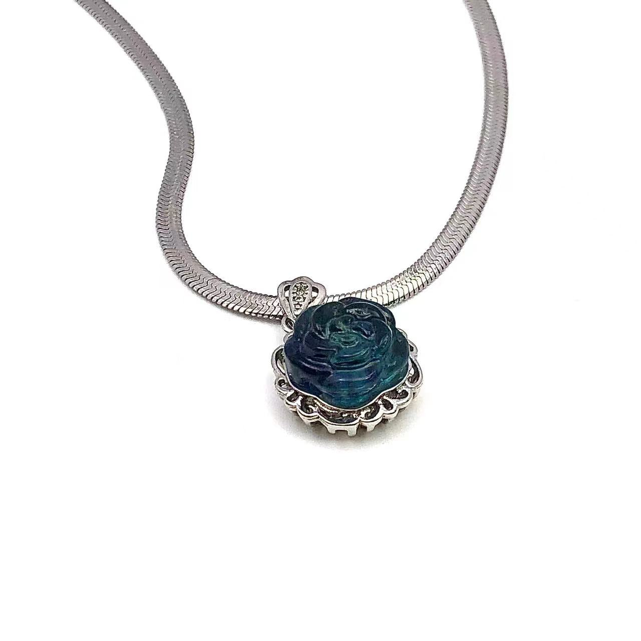 Stainless Steel Snake Chain Flower Pendant Necklace(Removable) 15"+2"/1PC