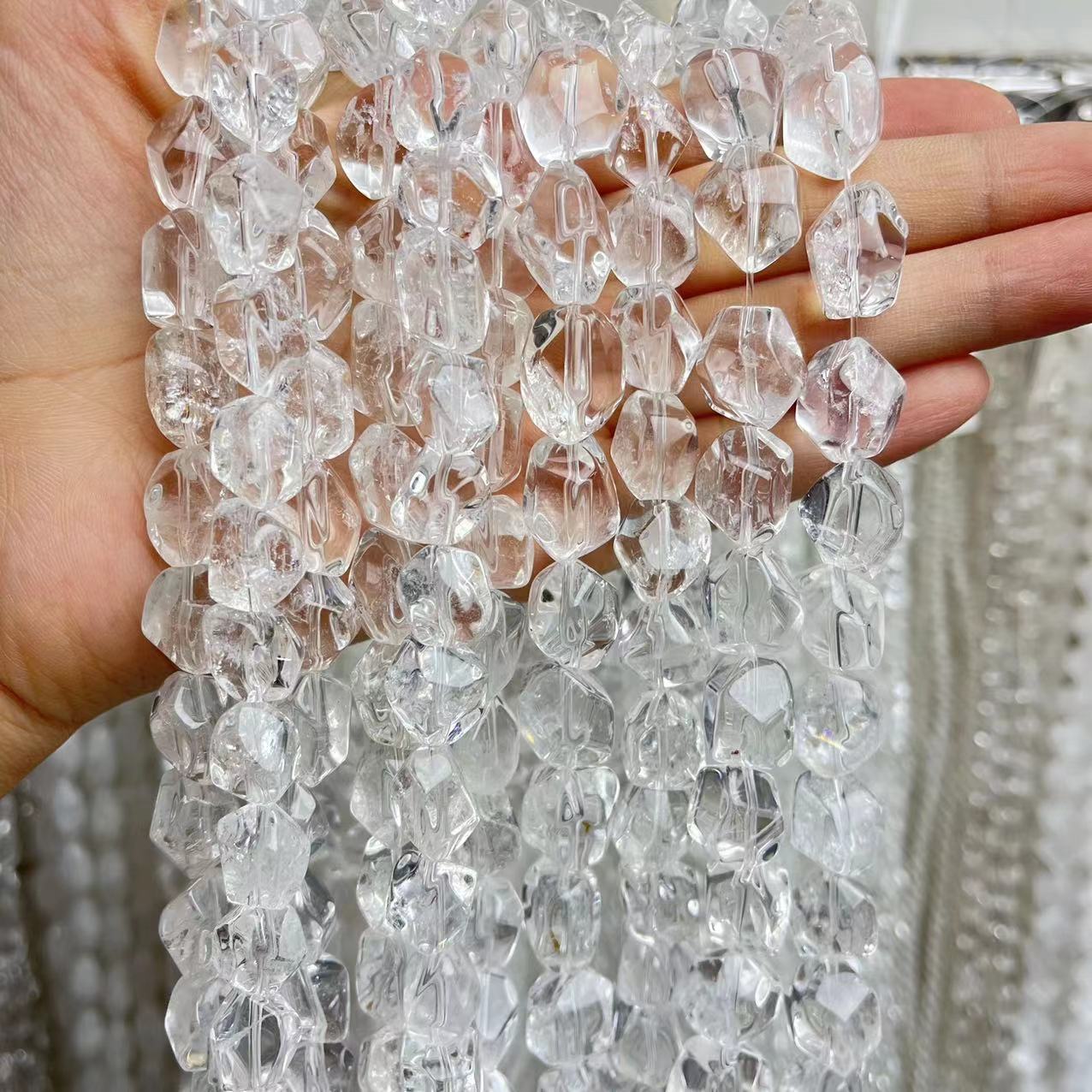 Natural Clear Quartz Irregular Crackle Shape 15'' Strand Beads 9x14MM