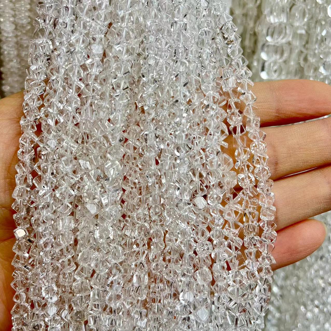 Small Natural A Grade Clear Quart Diagonal Cube Shape 15'' Strand Beads 5x5MM