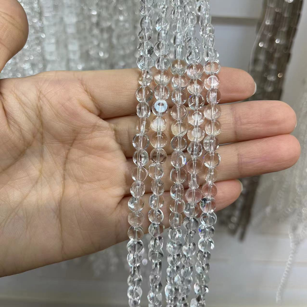 Natural A Grade Clear Quartz Round Disk Shape 15'' Strand Beads 4x6/5x8MM