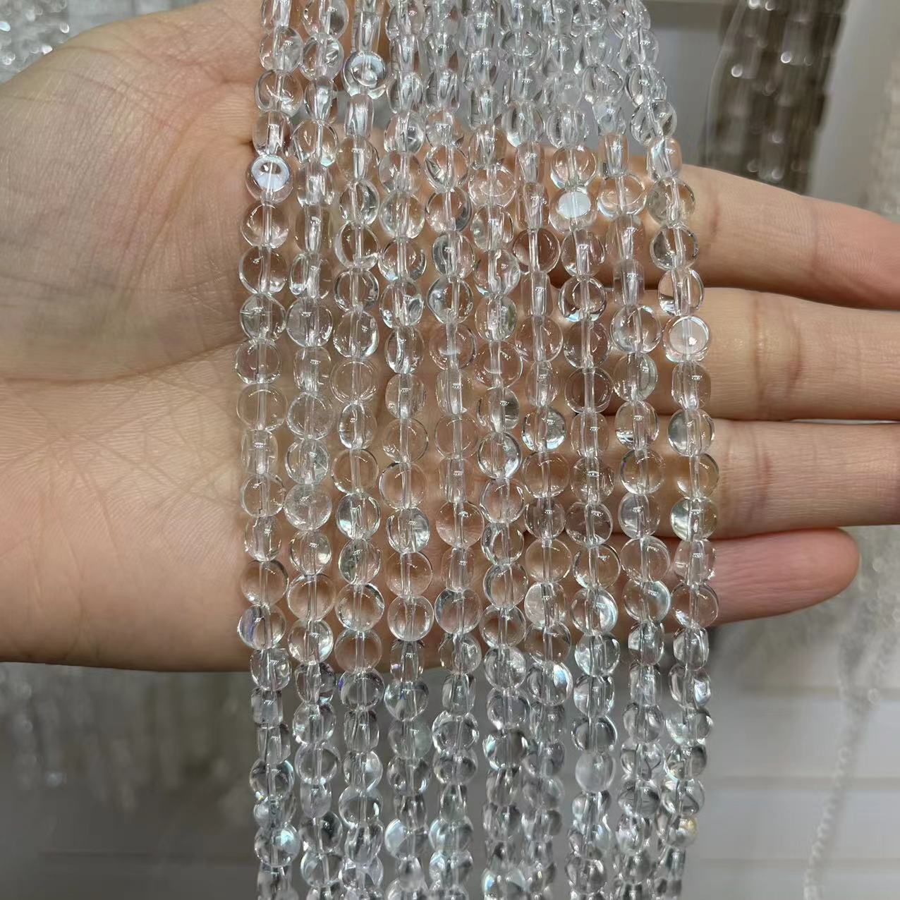 Natural A Grade Clear Quartz Round Disk Shape 15'' Strand Beads 4x6/5x8MM