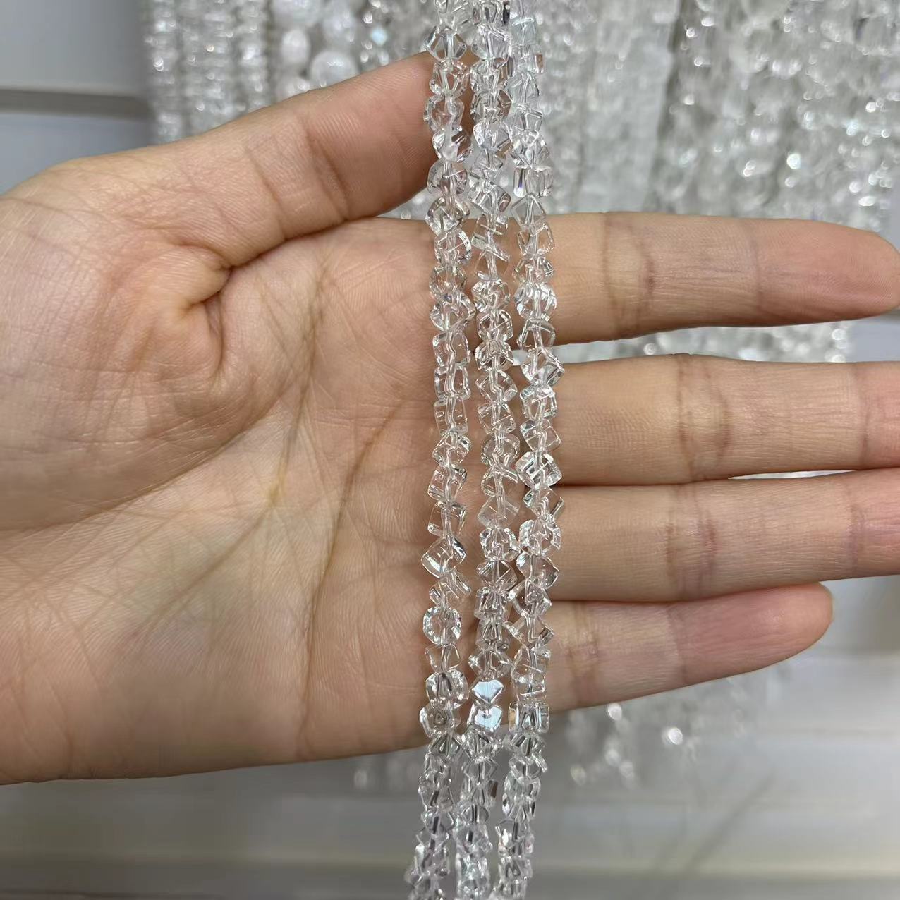 Small Natural A Grade Clear Quart Diagonal Cube Shape 15'' Strand Beads 5x5MM