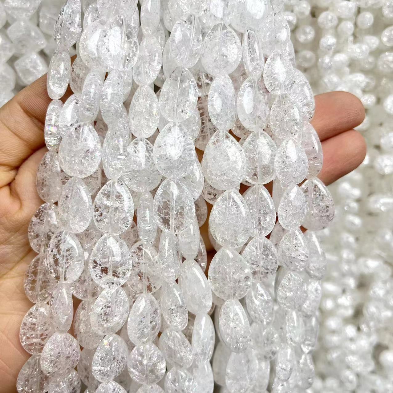 Natural Clear Quartz Tear Drop Crackle 15'' Strand Beads 5x14/6x16/7x18MM