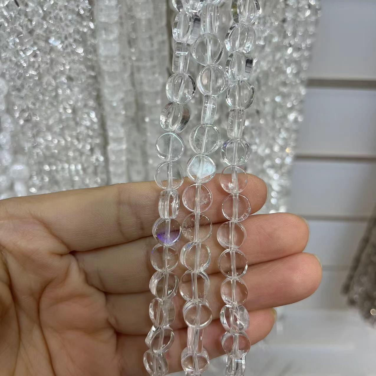 Natural A Grade Clear Quartz Round Disk Shape 15'' Strand Beads 4x6/5x8MM