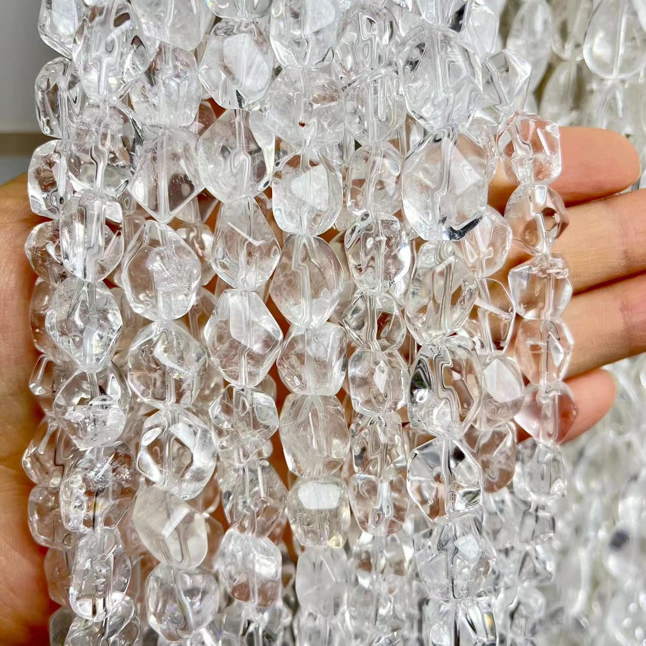 Natural Clear Quartz Irregular Crackle Shape 15'' Strand Beads 9x14MM