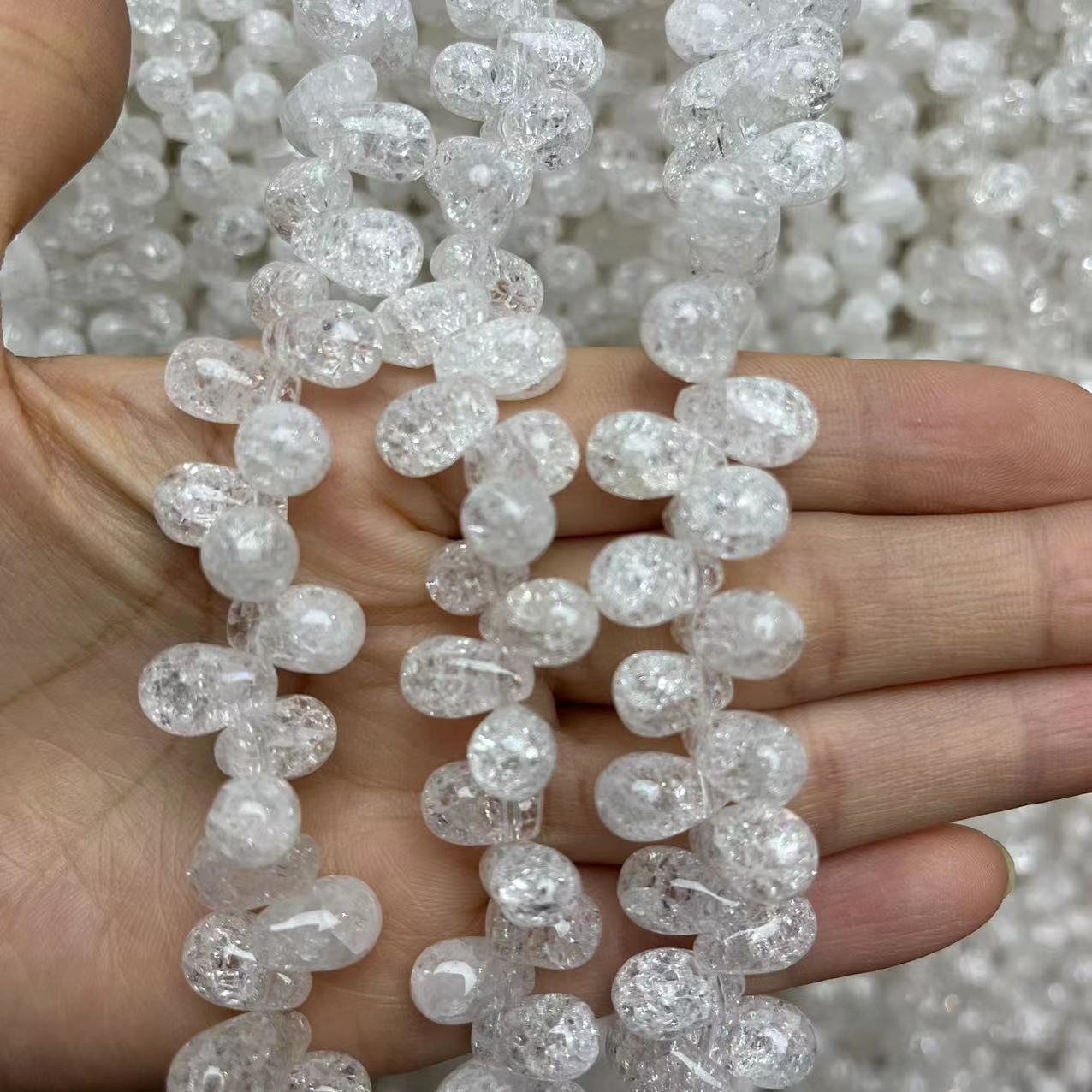 Natural Clear Quartz Tear Drop Crackle 15'' Strand Beads 6x10/7x10/8x12/10x14MM