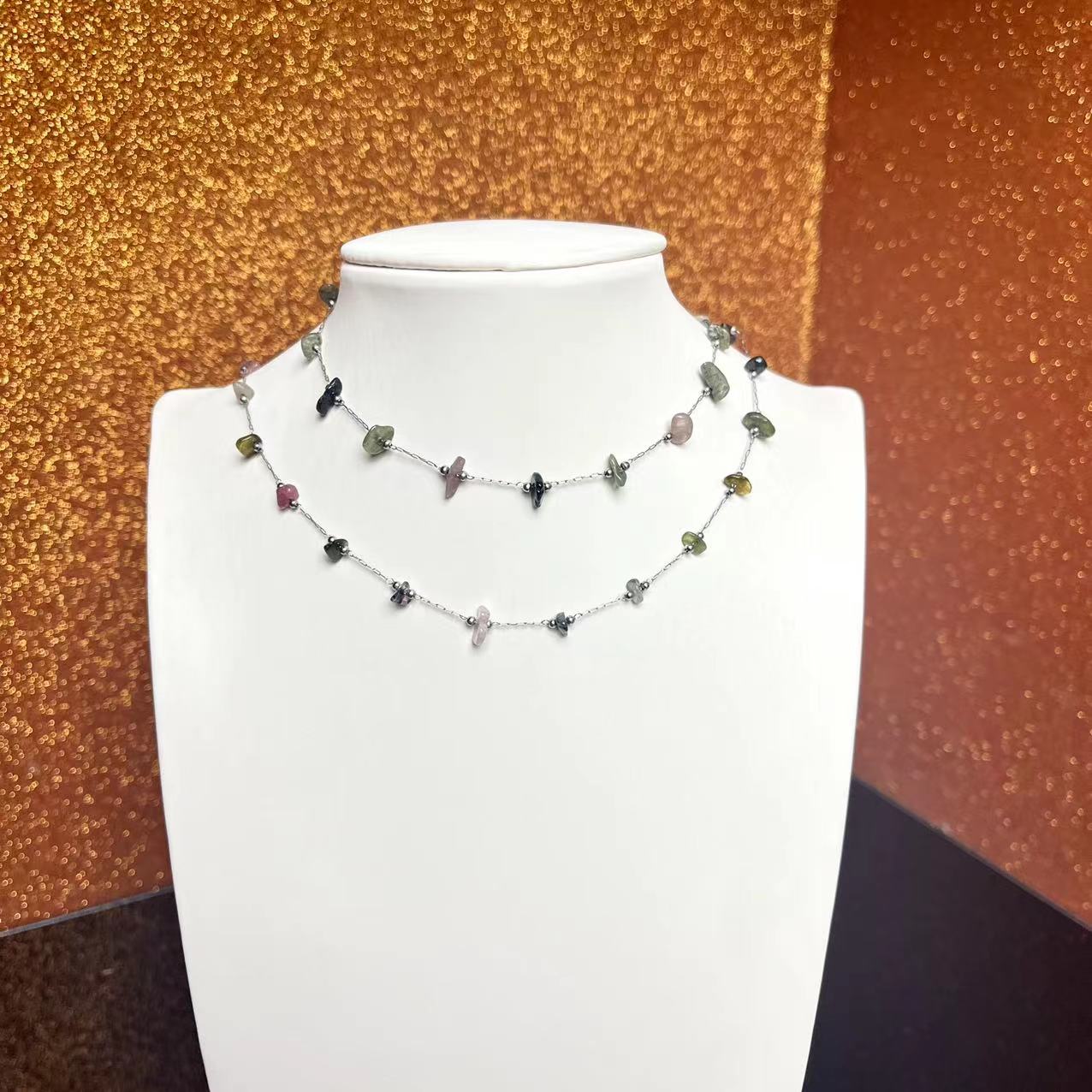 Stainless Steel 1M Long Natural Stone Chip DIY Chain for Jewelry Making