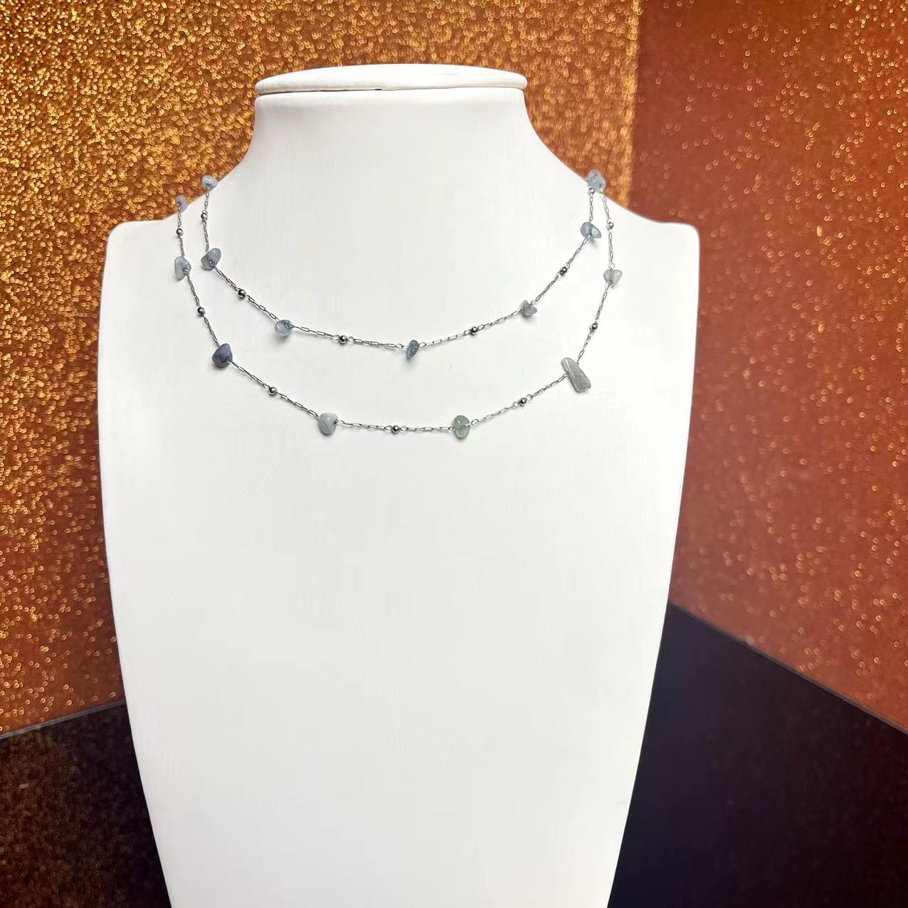 Stainless Steel 1M Long Natural Stone Chip DIY Chain for Jewelry Making