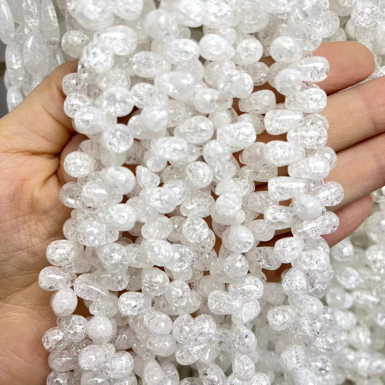 Natural Clear Quartz Tear Drop Crackle 15'' Strand Beads 6x10/7x10/8x12/10x14MM