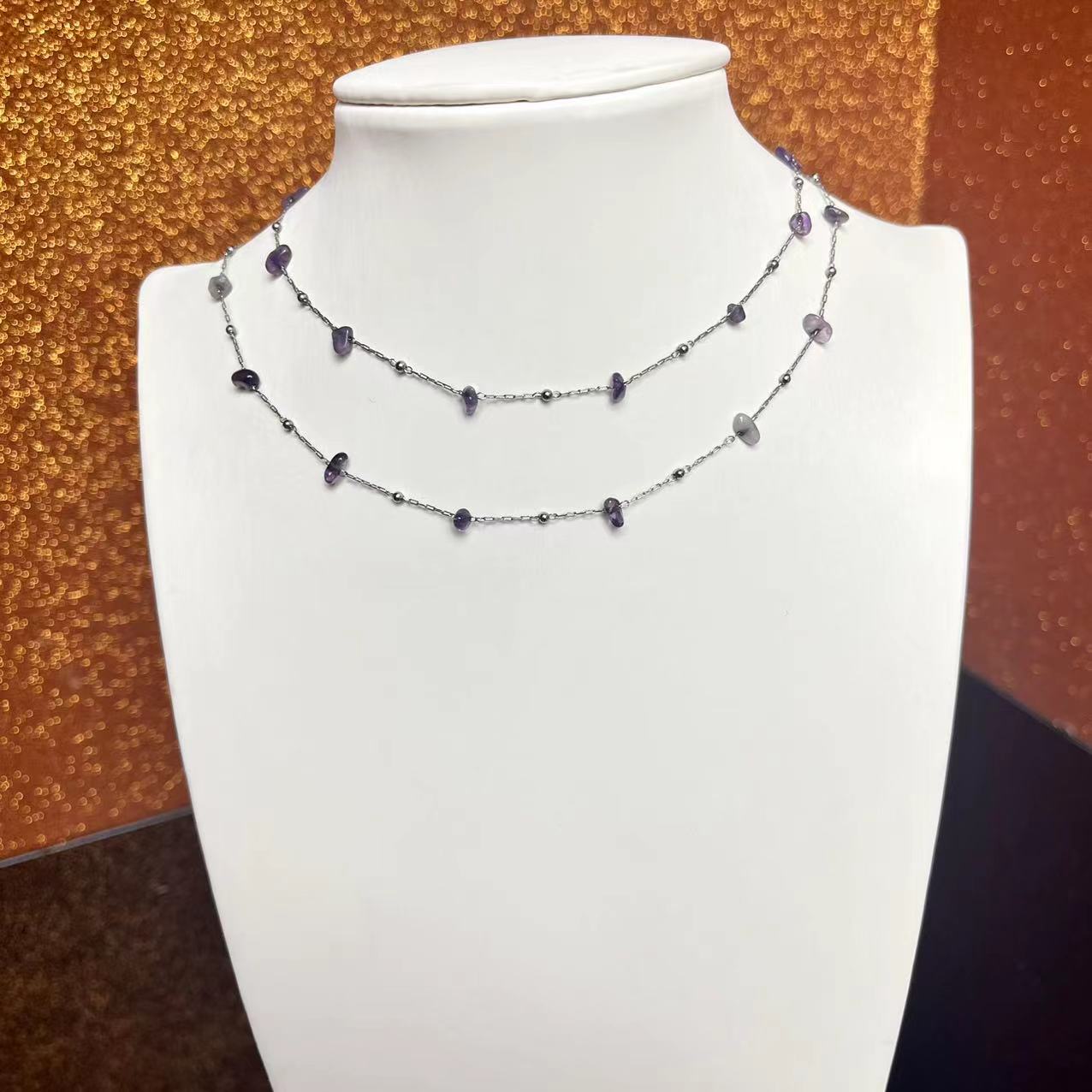 Stainless Steel 1M Long Natural Stone Chip DIY Chain for Jewelry Making