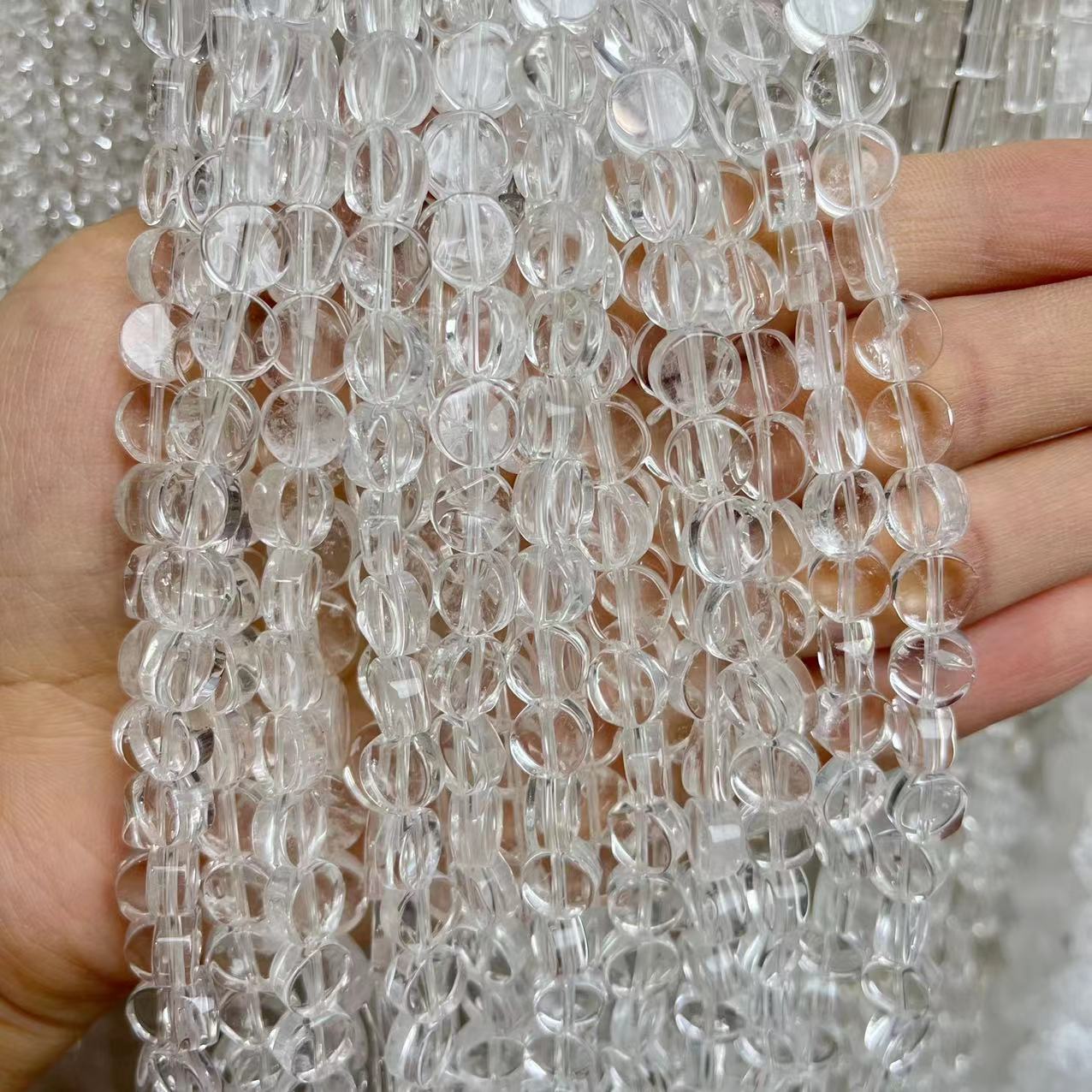 Natural A Grade Clear Quartz Round Disk Shape 15'' Strand Beads 4x6/5x8MM