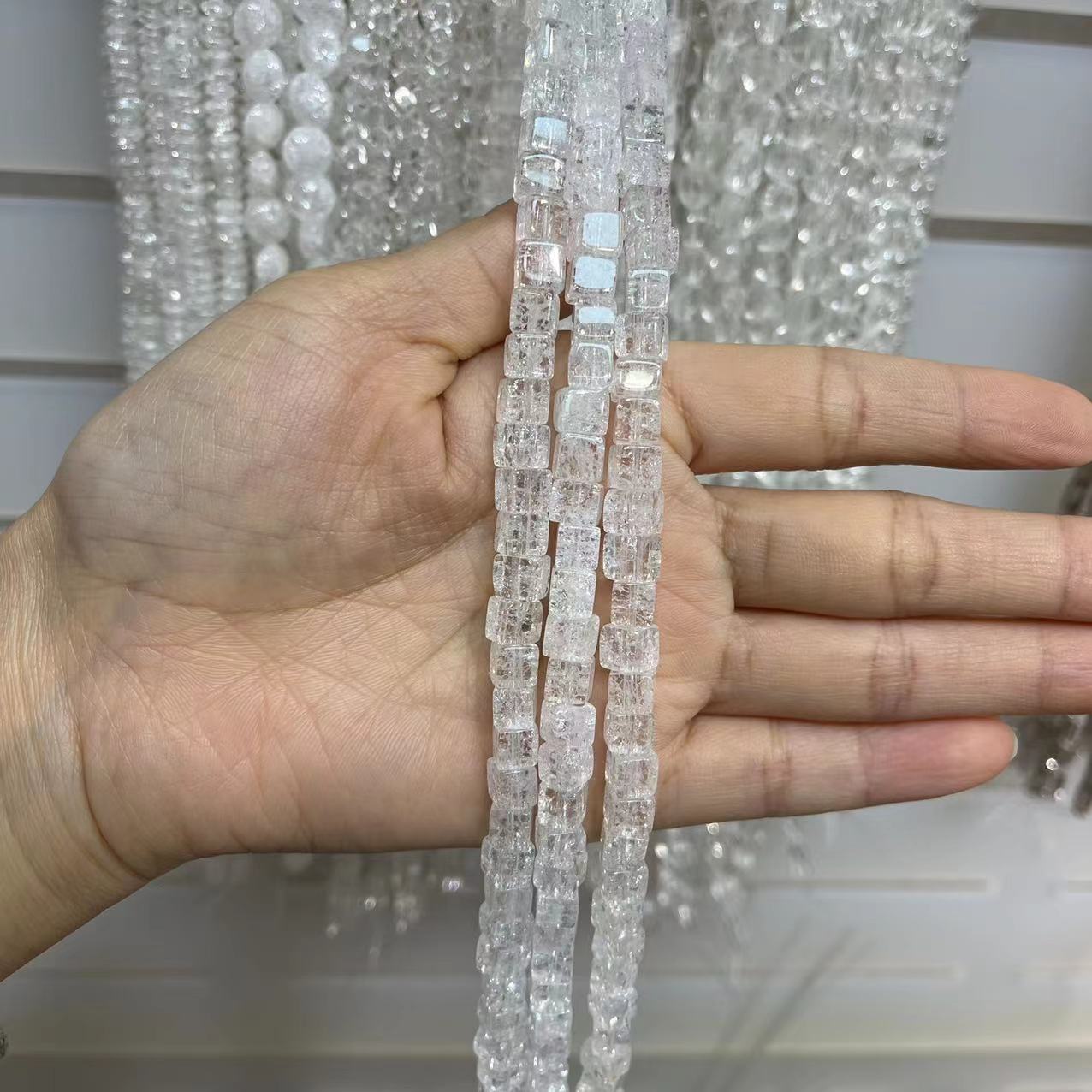 Natural Clear Quartz Square Crackle 15'' Strand Beads 6x6MM