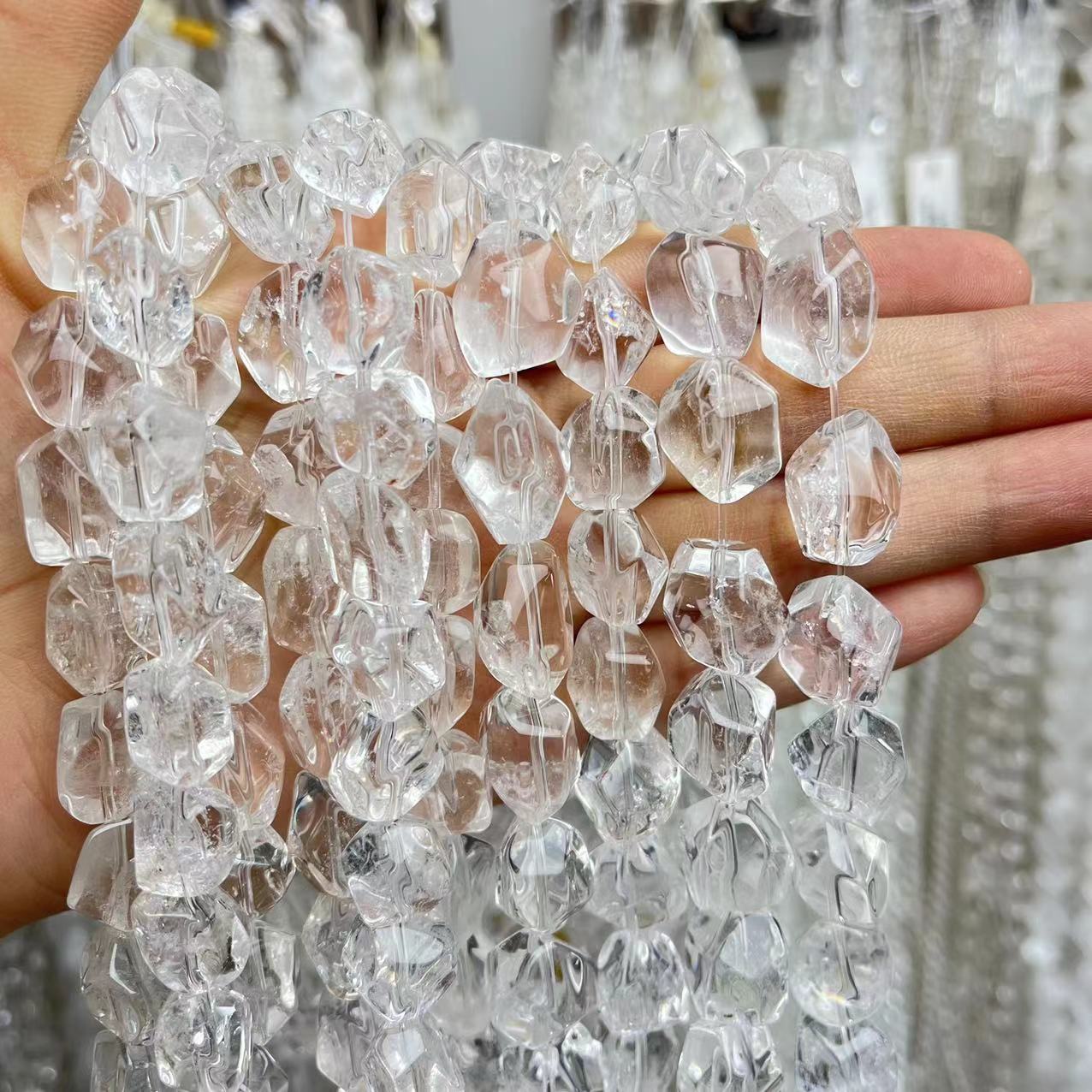 Natural Clear Quartz Irregular Crackle Shape 15'' Strand Beads 9x14MM