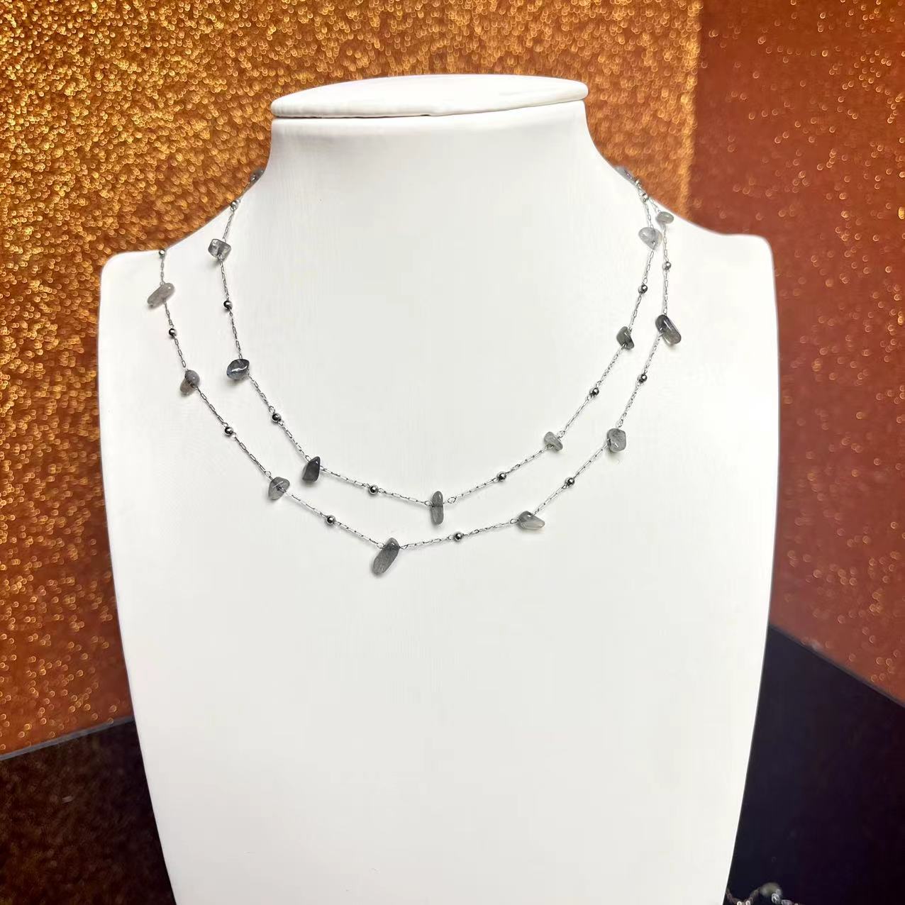 Stainless Steel 1M Long Natural Stone Chip DIY Chain for Jewelry Making