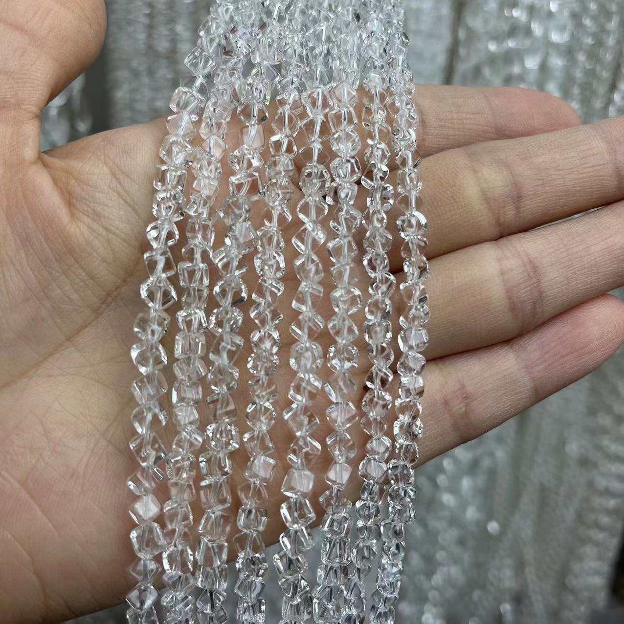 Small Natural A Grade Clear Quart Diagonal Cube Shape 15'' Strand Beads 5x5MM