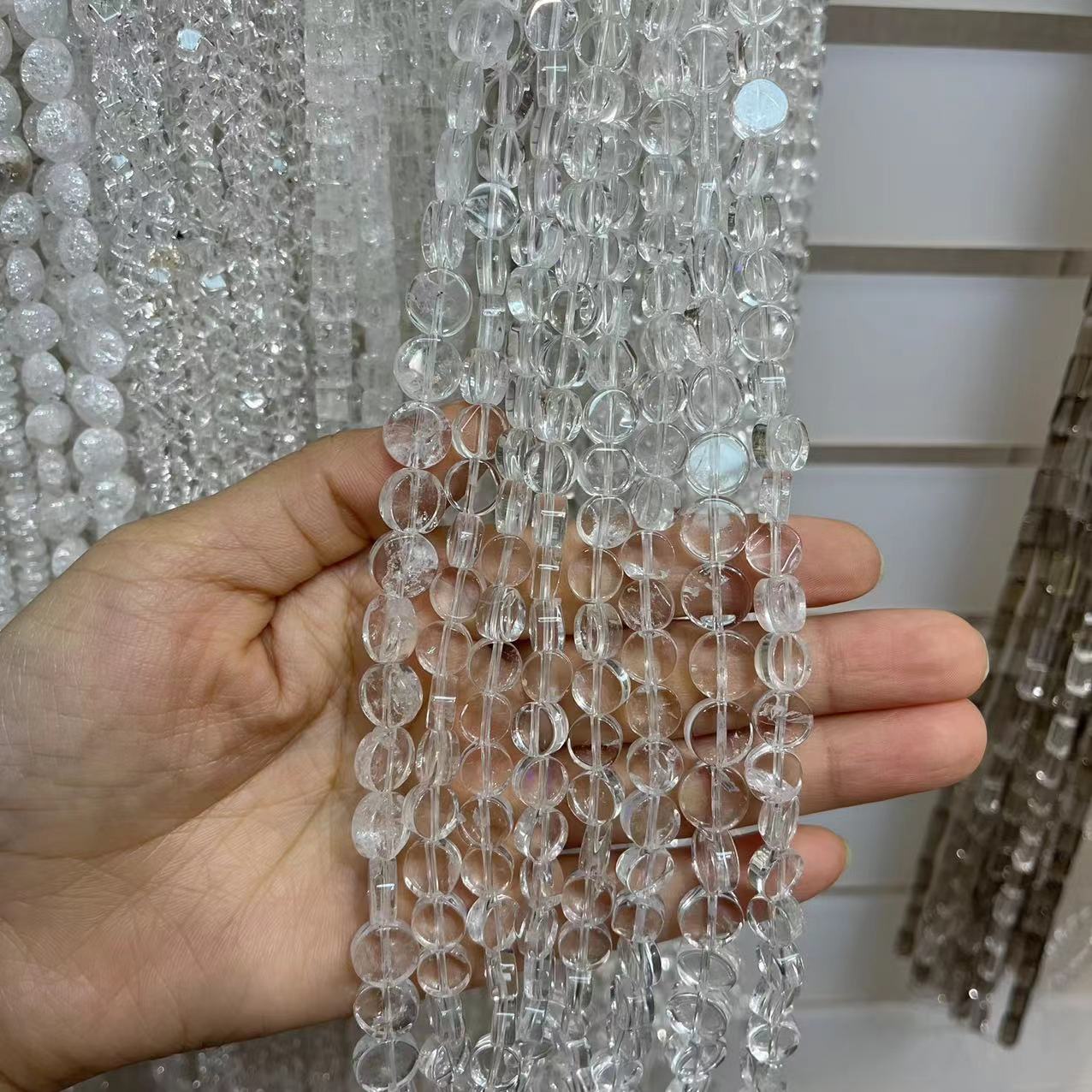 Natural A Grade Clear Quartz Round Disk Shape 15'' Strand Beads 4x6/5x8MM