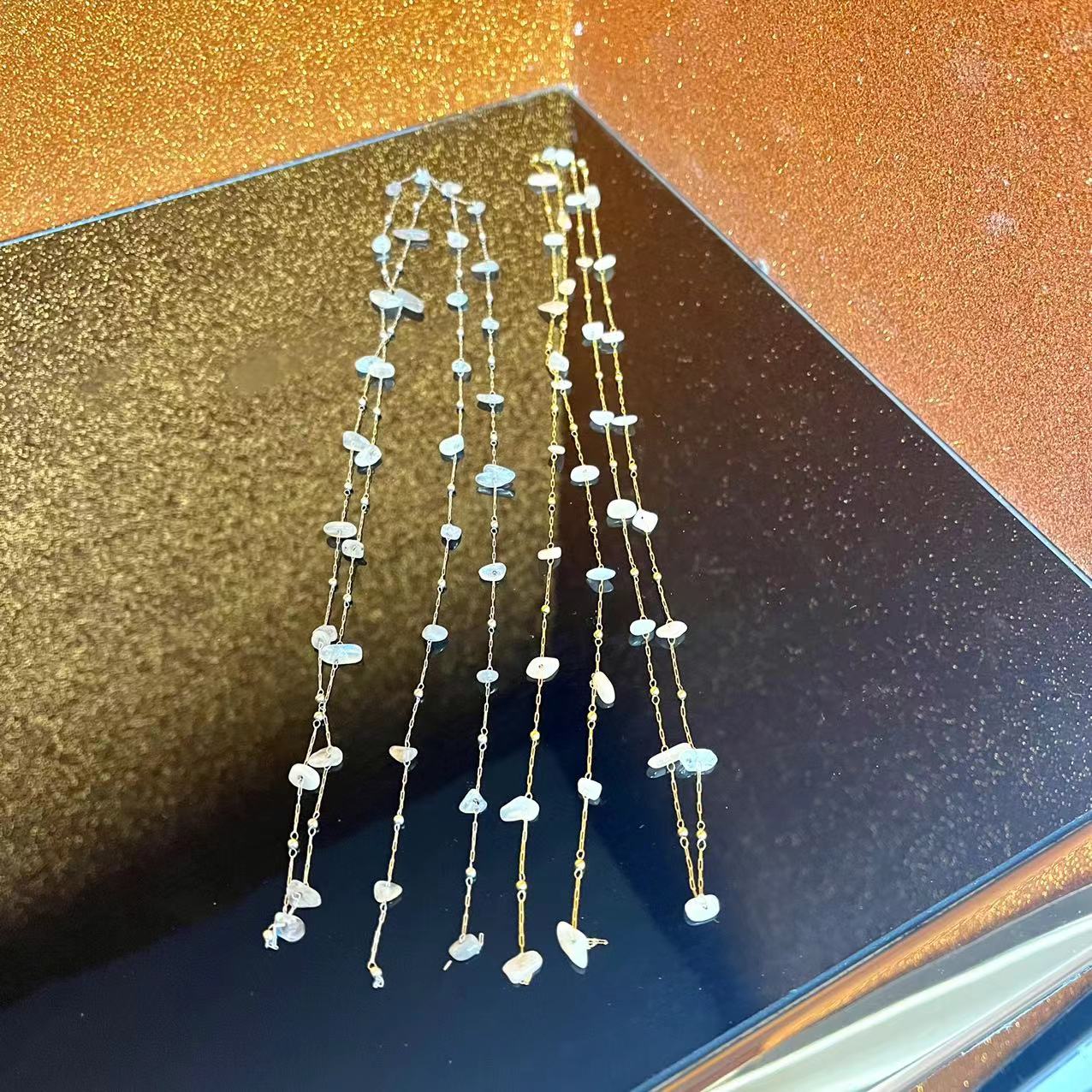 Stainless Steel 1M Long Natural Stone Chip DIY Chain for Jewelry Making