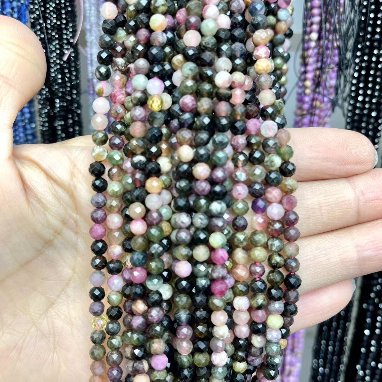 Natural Faceted Watermelon Tourmaline 15'' Strand Beads 4.5MM