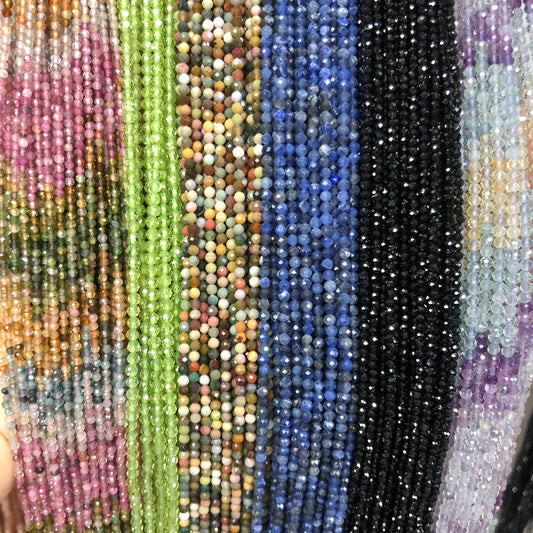 2MM 3pcs Genuine tiny Round Faceted DIY Beads Multiple 15-15" Strands