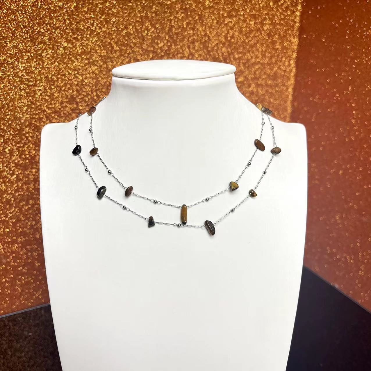 Stainless Steel 1M Long Natural Stone Chip DIY Chain for Jewelry Making