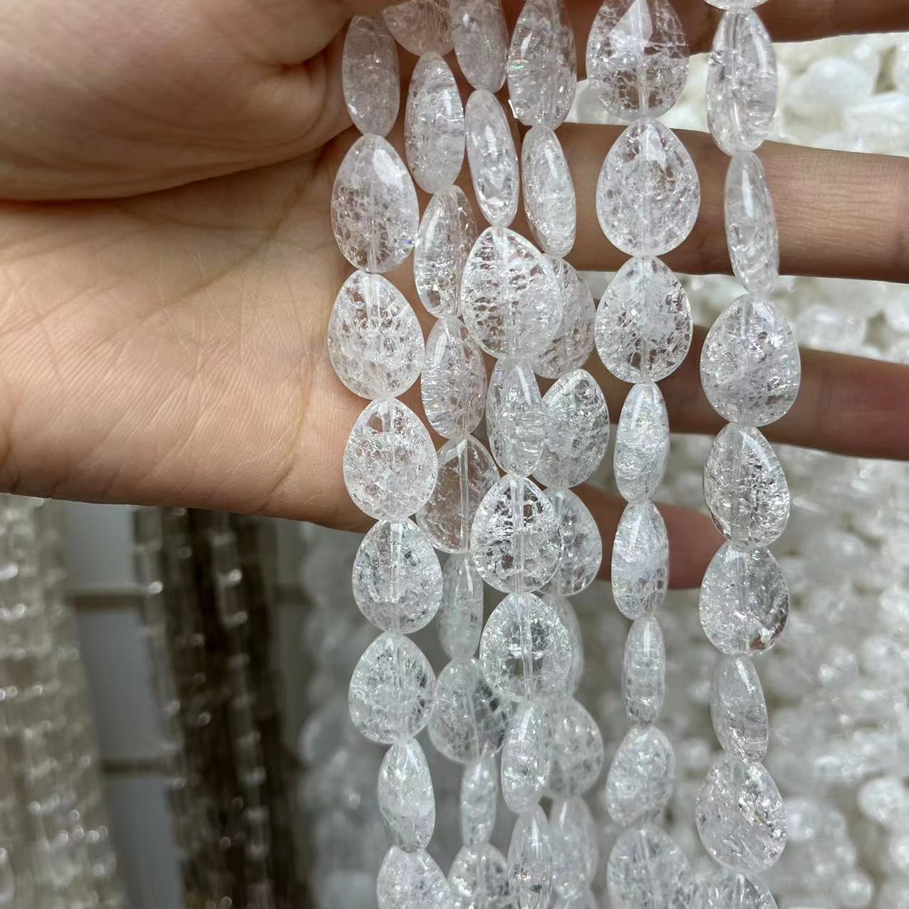 Natural Clear Quartz Tear Drop Crackle 15'' Strand Beads 5x14/6x16/7x18MM