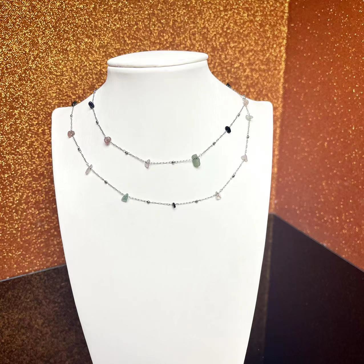 Stainless Steel 1M Long Natural Stone Chip DIY Chain for Jewelry Making