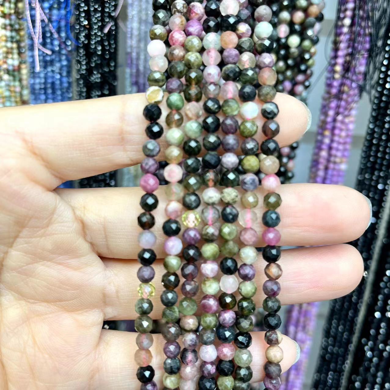 Natural Faceted Watermelon Tourmaline 15'' Strand Beads 4.5MM