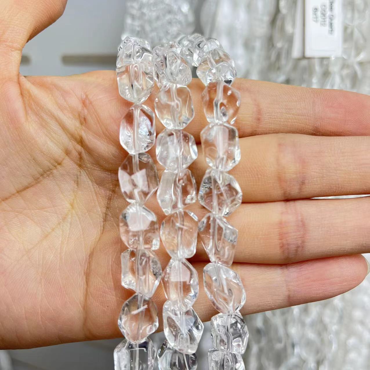 Natural Clear Quartz Irregular Crackle Shape 15'' Strand Beads 9x14MM