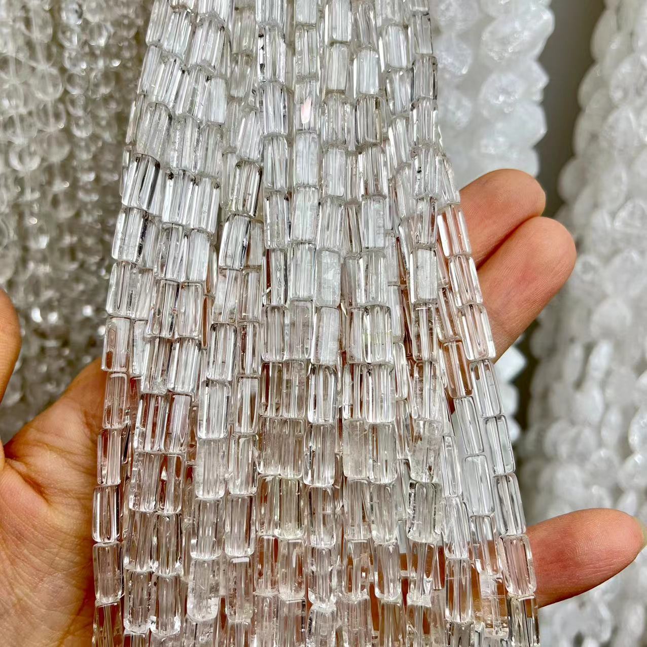 Natural A Grade Clear Quartz Columnar Shape 15'' Strand Beads 4x10/6x20MM