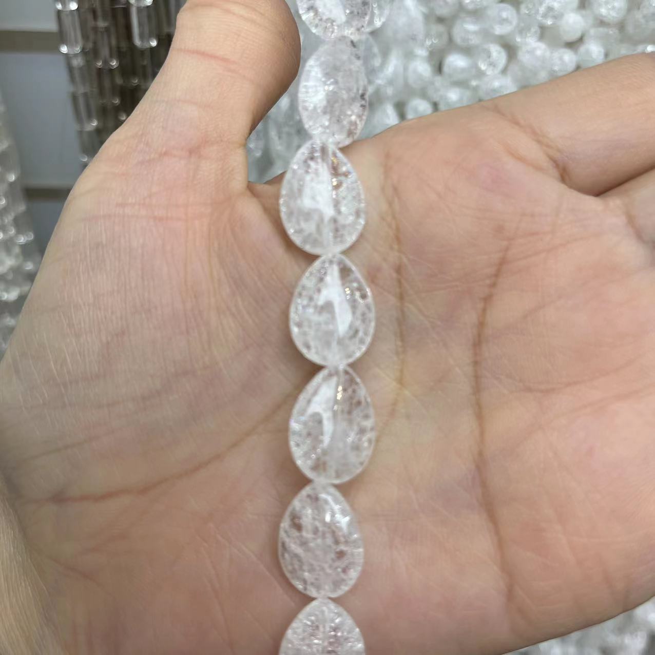 Natural Clear Quartz Tear Drop Crackle 15'' Strand Beads 5x14/6x16/7x18MM