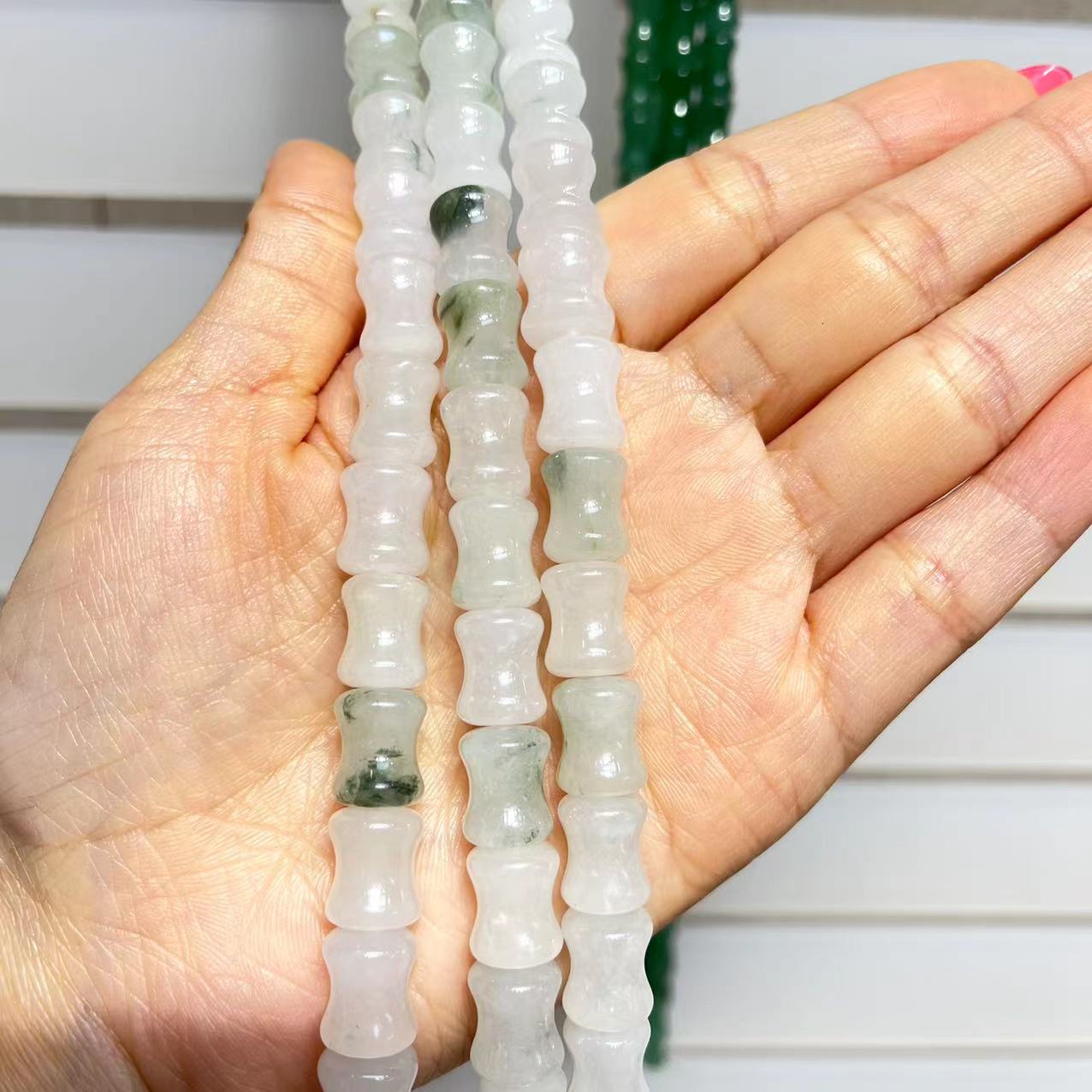 Natural Shetai Jade Chunky Bamboo Shape Beads 15” Strand Beads 8x12MM