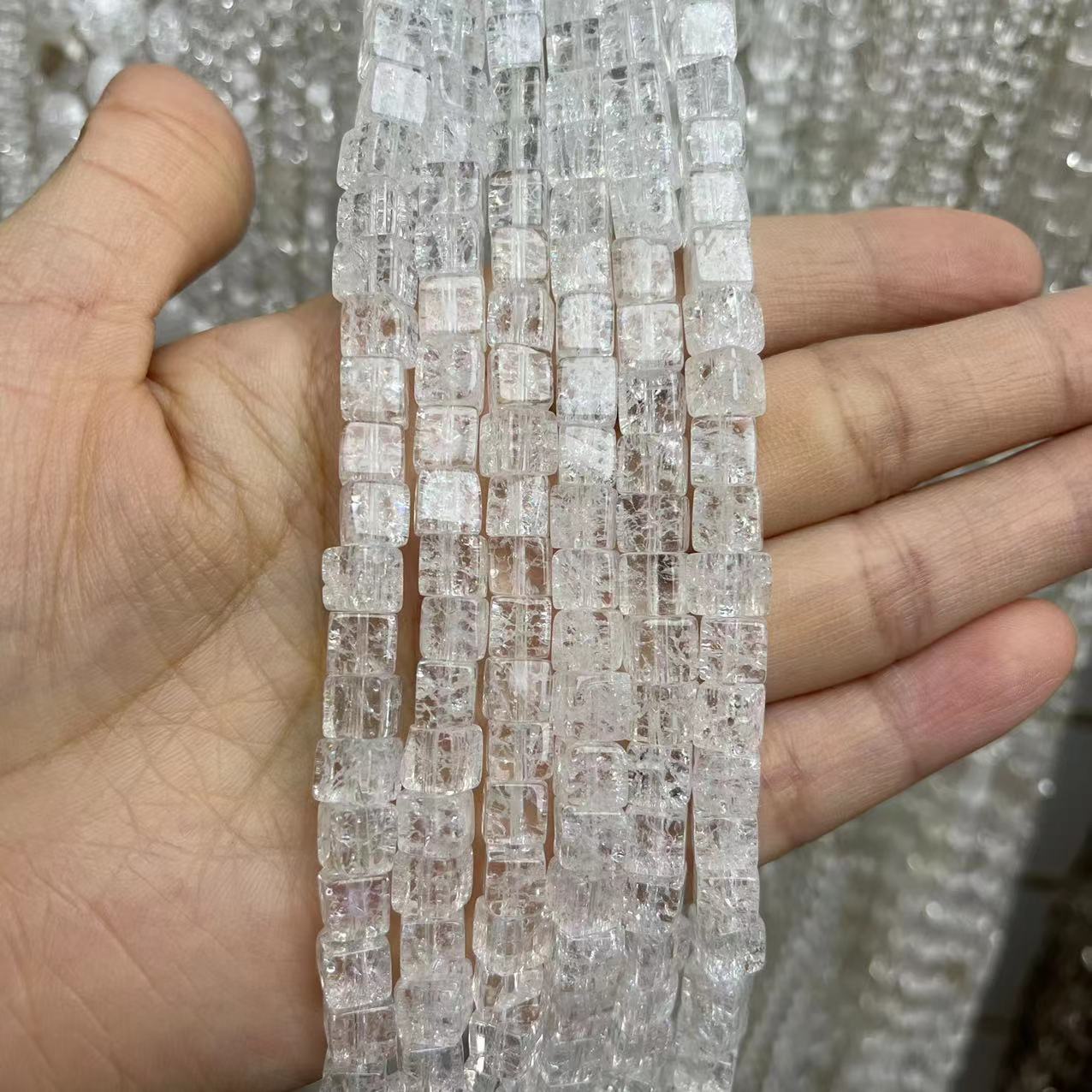 Natural Clear Quartz Square Crackle 15'' Strand Beads 6x6MM