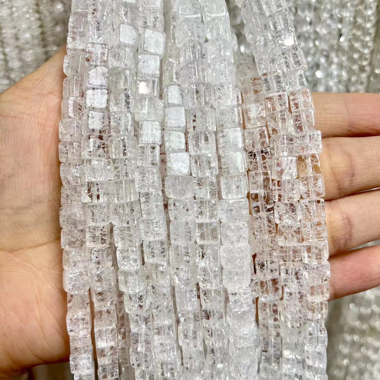 Natural Clear Quartz Square Crackle 15'' Strand Beads 6x6MM