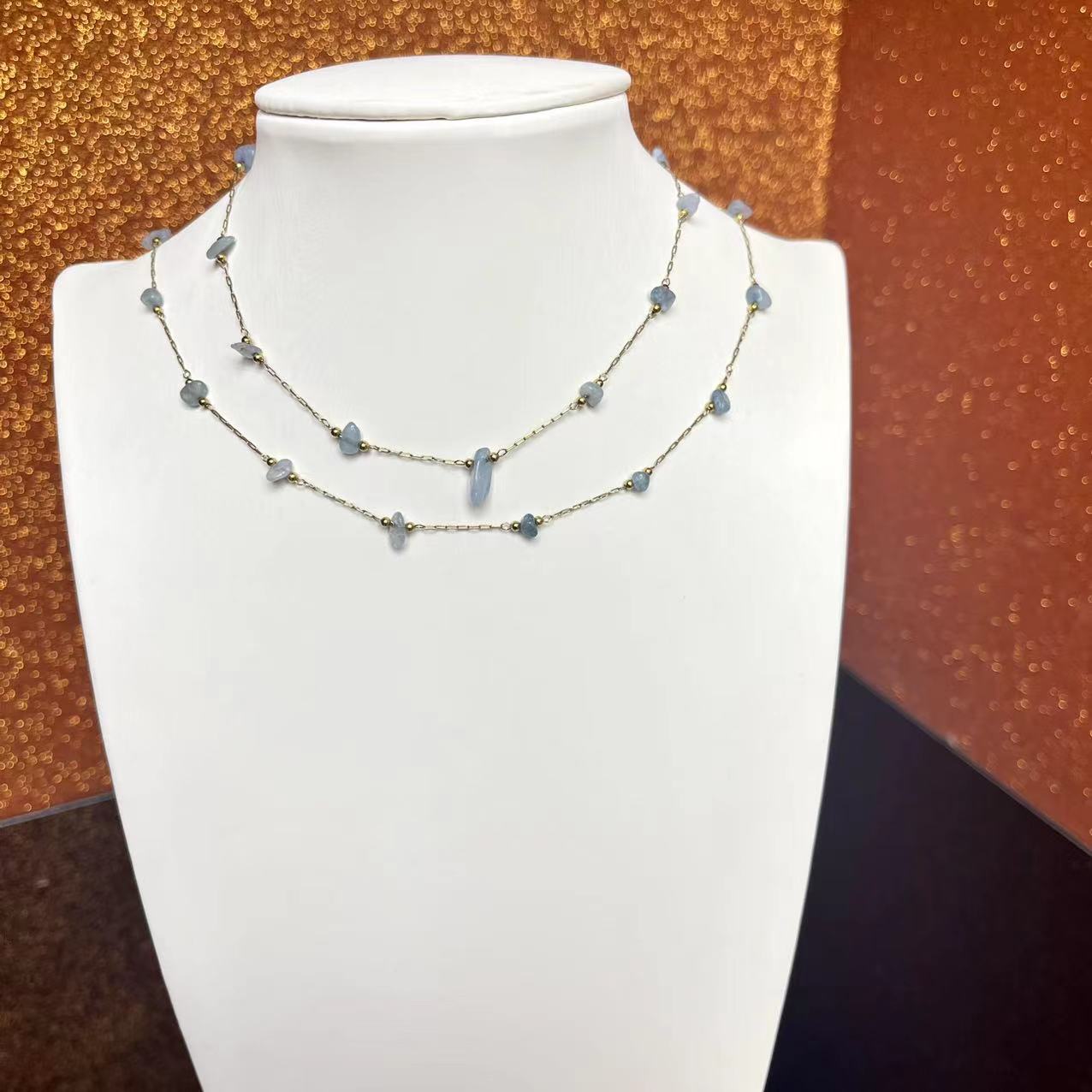 Stainless Steel 1M Long Natural Stone Chip DIY Chain for Jewelry Making