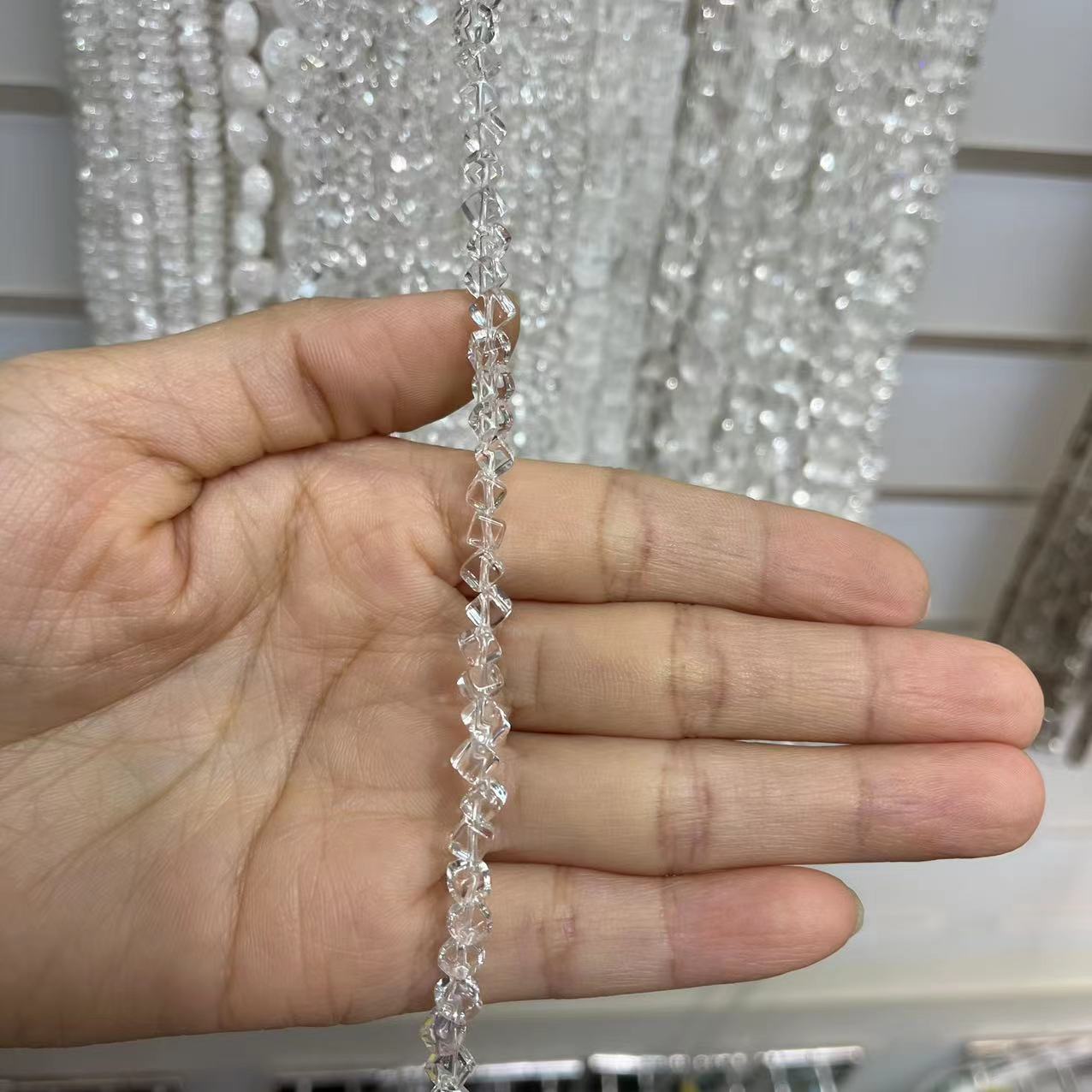 Small Natural A Grade Clear Quart Diagonal Cube Shape 15'' Strand Beads 5x5MM
