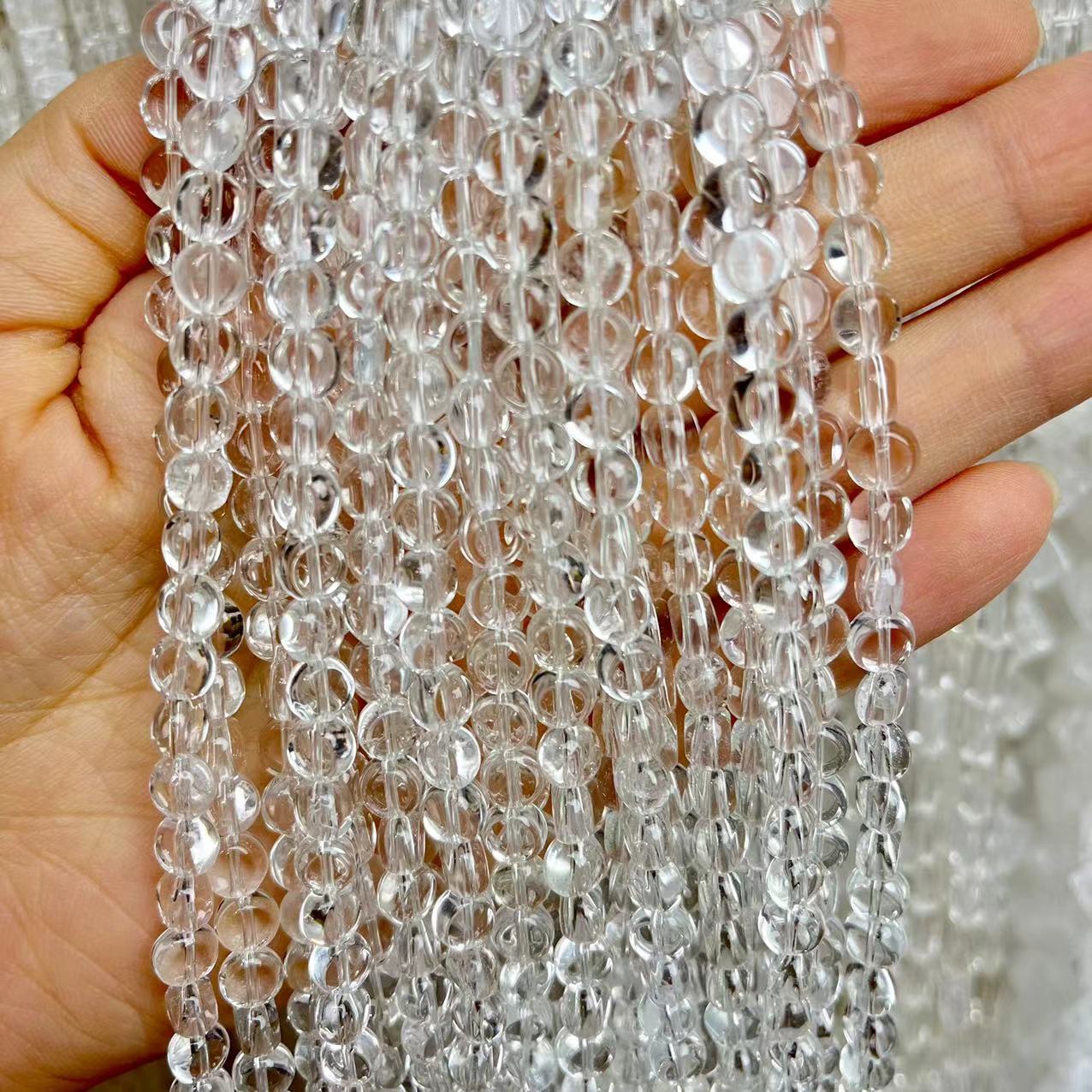 Natural A Grade Clear Quartz Round Disk Shape 15'' Strand Beads 4x6/5x8MM