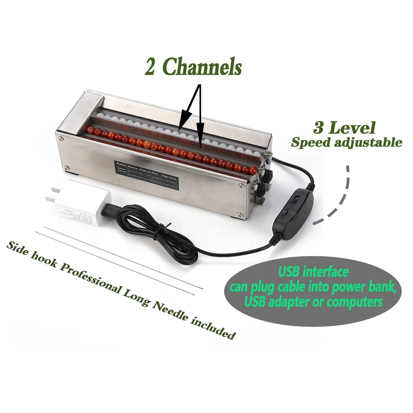 Handy Stainless Steel Beading Machine for Jewelry Making,USB connector,2 Channels,Speed Adjustable