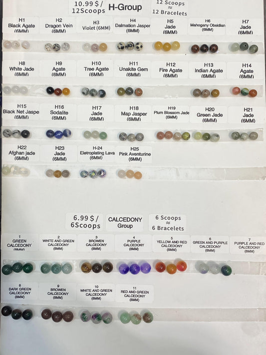 【1 bowl=6 spoon】Crystal Beads DIY Bag Calcedony Group【Every order will go with the free needle(Random pick）,string(Random pick）】【Every 5 bowl go with one free woodenboard(Random pick）】