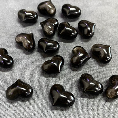 Black&Silver Obsidian Puffy Heart Shape Charm beads