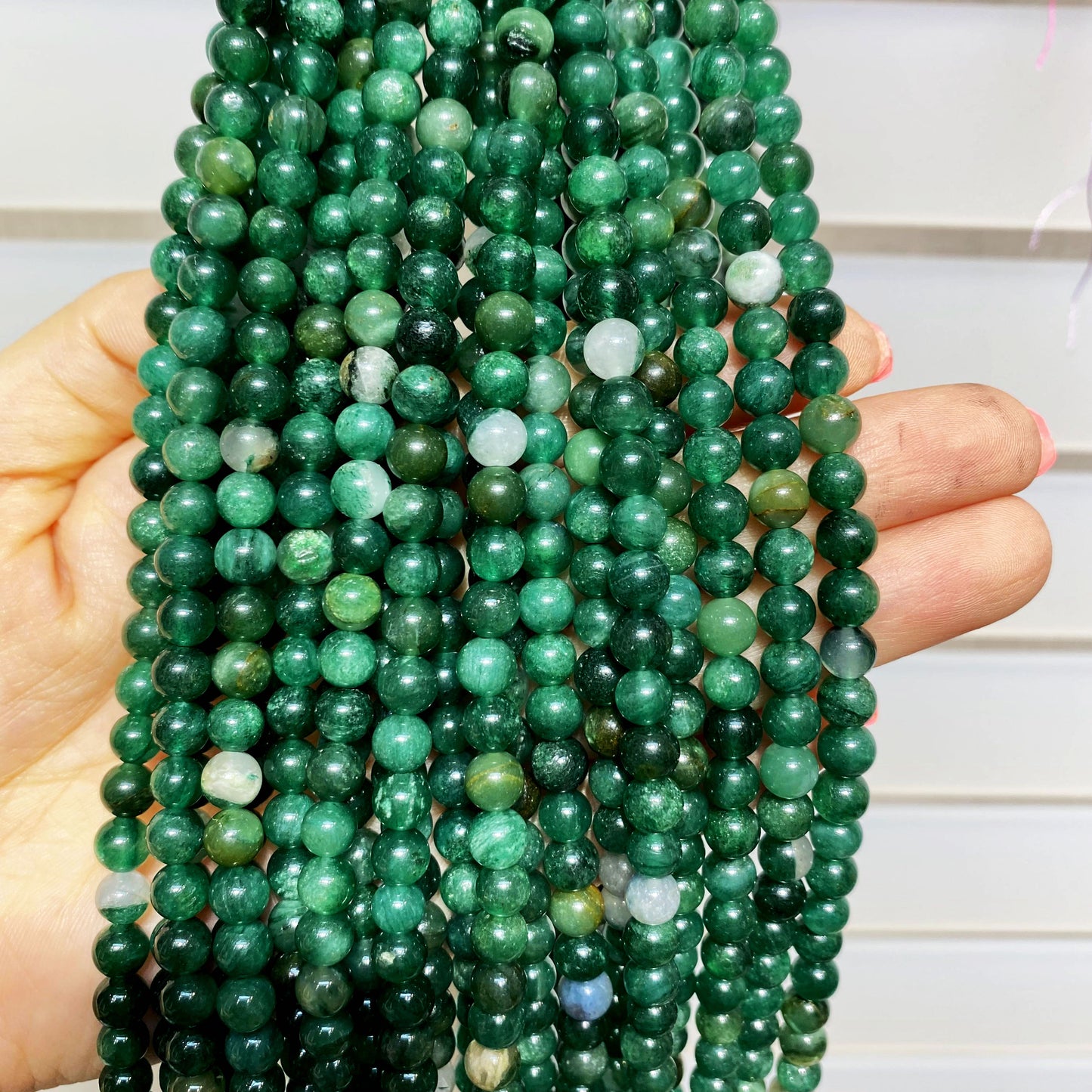 Natural Crystal Green Mica 15-15.5" Strand Beads 6/8MM