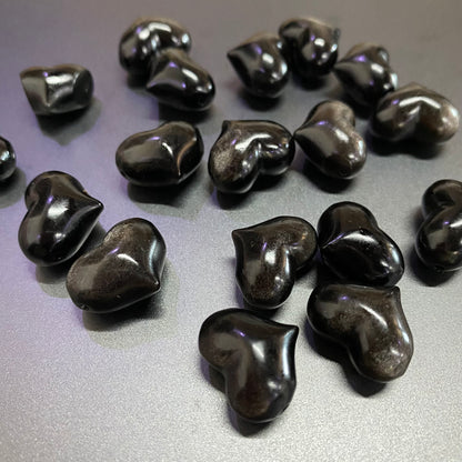 Black&Silver Obsidian Puffy Heart Shape Charm beads