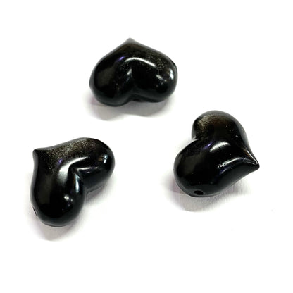 Black&Silver Obsidian Puffy Heart Shape Charm beads